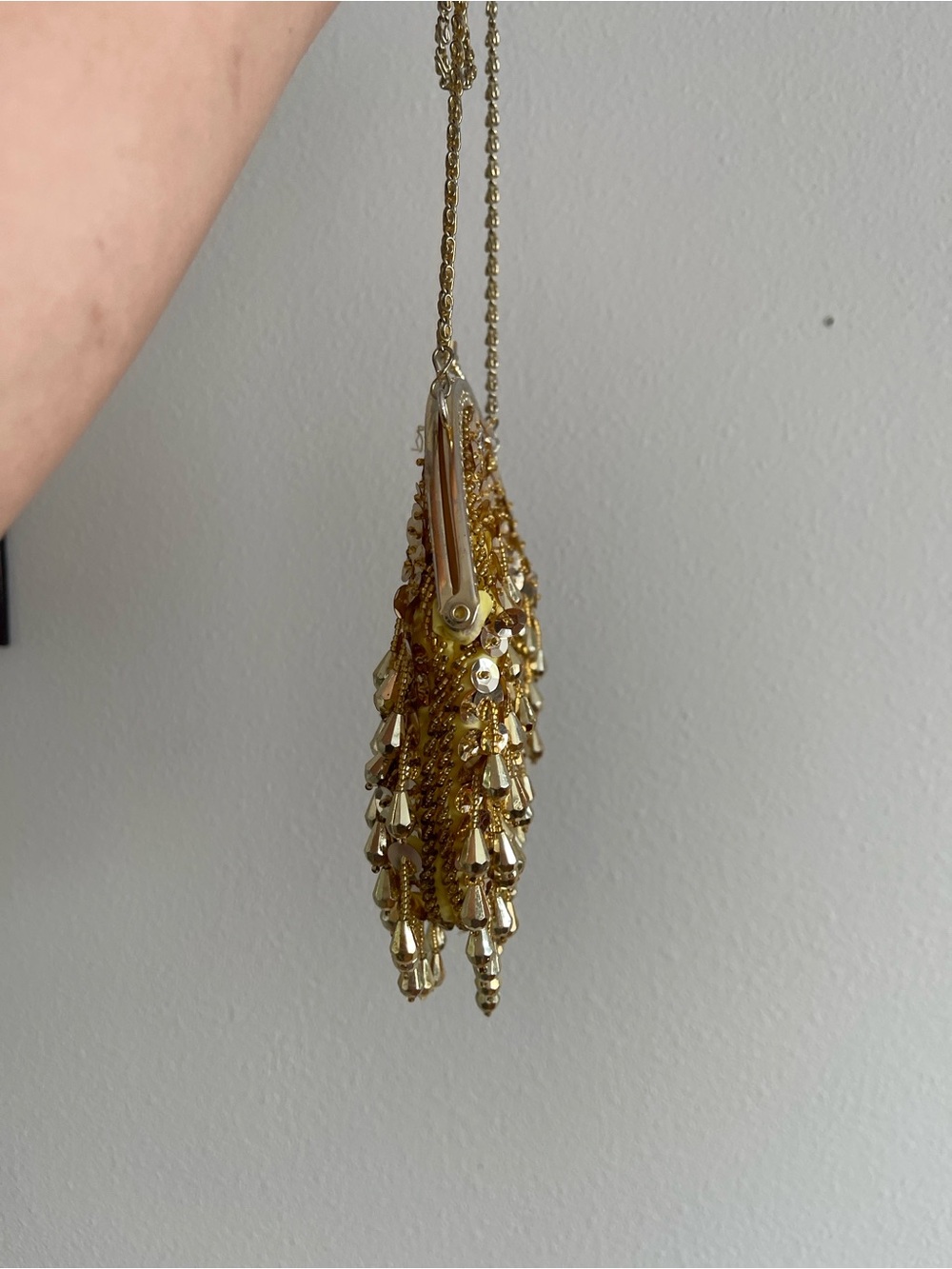 Gold Beaded Evening Clutch with Chain Strap - Picture 4 of 8